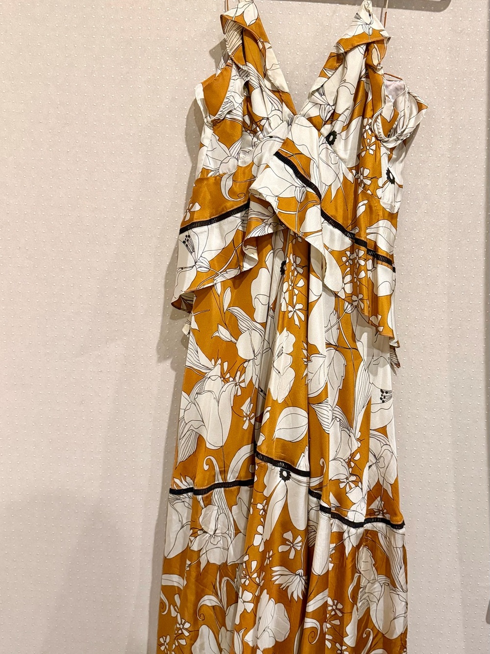 HUNTER BELL Mustard and White Floral Ruffle Maxi Dress - Picture 3 of 7